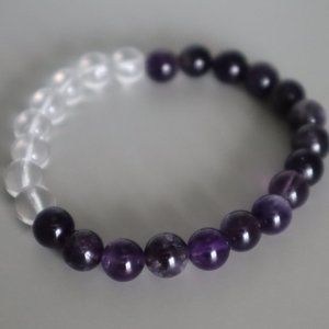 Amethyst and Clear Quartz Stretch Bracelet